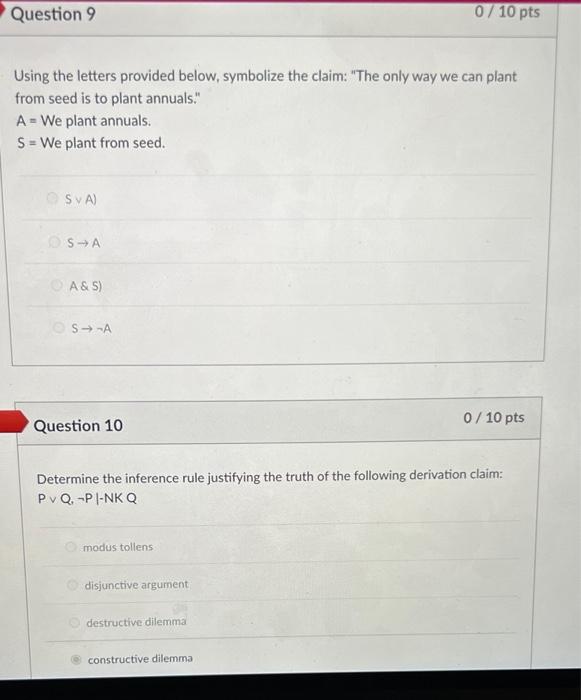 Question 9 0 10 Pts Using The Letters Provided Below Symbolize The Claim The Only Way We Can Plant From Seed Is To 1