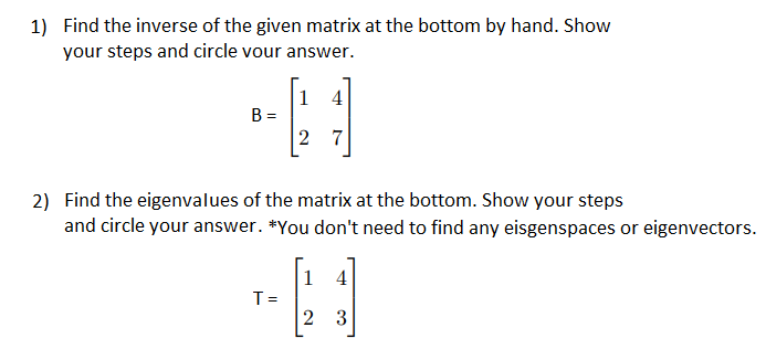Find The Inverse Of Matrix And Eigenvalue 1