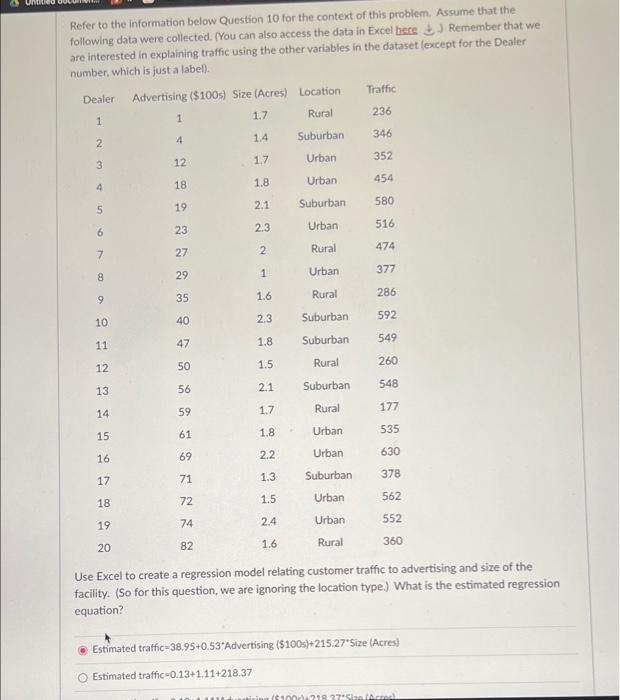 Uro Refer To The Information Below Question 10 For The Context Of This Problem Assume That The Following Data Were Coll 1
