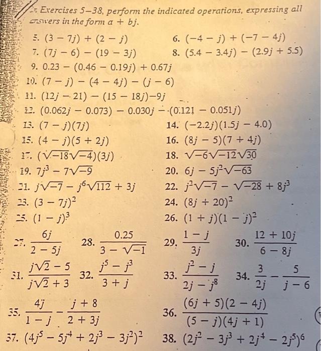 2 Exercises 5 38 Perform The Indicated Operations Expressing All Surers In The Form A Bj 3 3 7 2 6 1