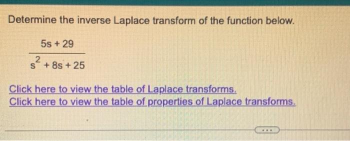 Determine The Inverse Laplace Transform Of The Function Below 5s 29 8s 25 2 Click Here To View The Table Of Lap 1