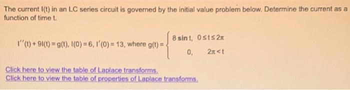 The Current I T In An Lc Series Circuit Is Governed By The Initial Value Problem Below Determine The Current As A Func 1