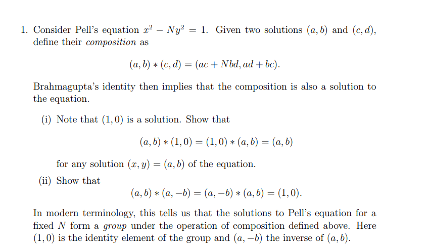 1 Consider Pell S Equation 22 Ny2 1 Given Two Solutions A B And C D Define Their Composition As A B C D 1