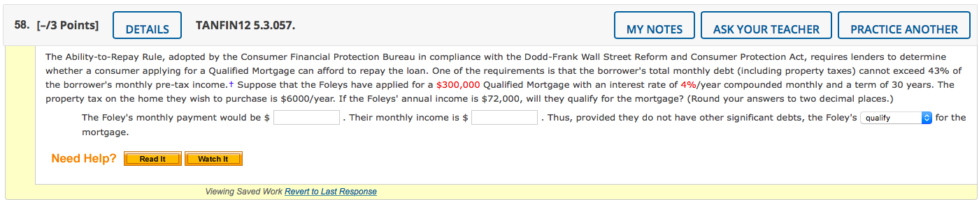 58 3 Points Details Tanfin12 5 3 057 My Notes Ask Your Teacher Practice Another The Ability To Repay Rule Adopted 1