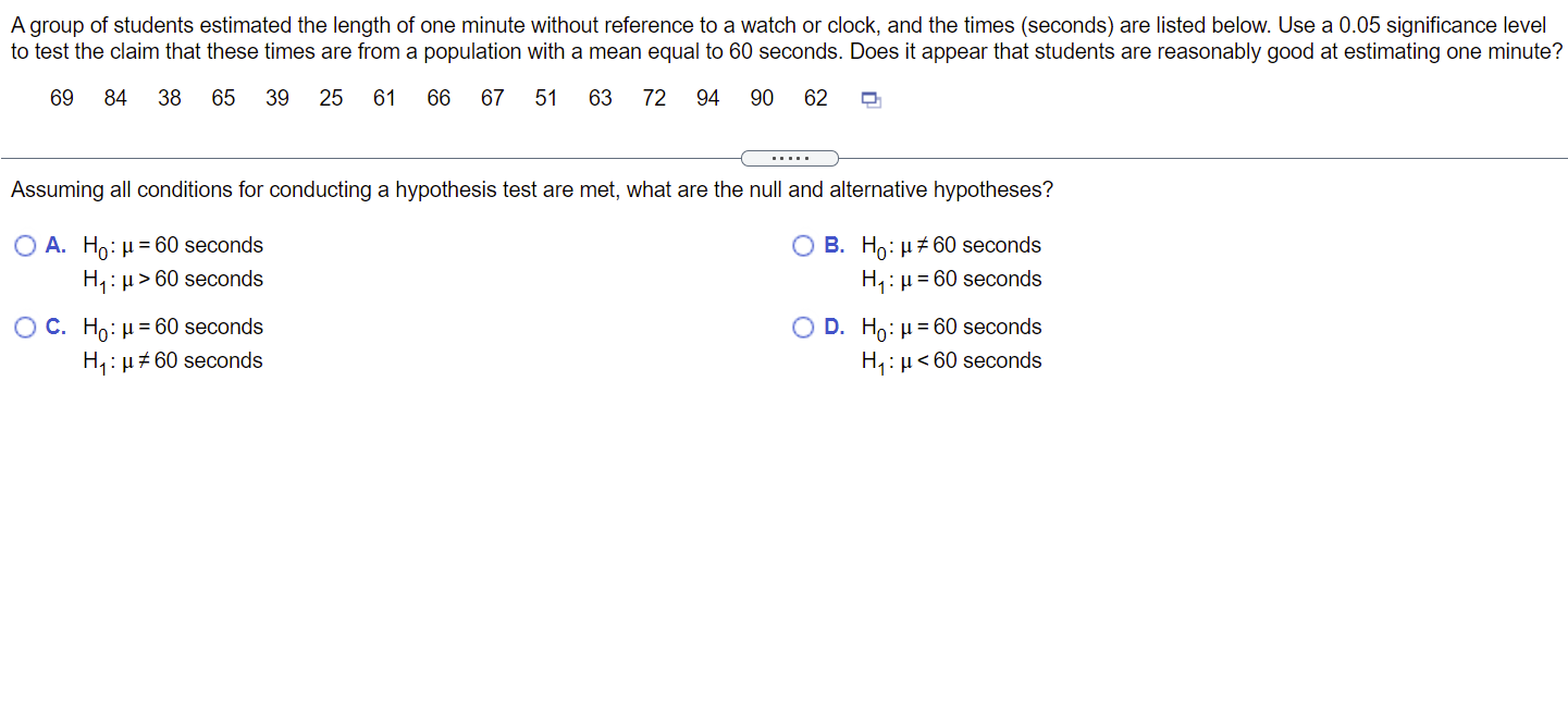 A Group Of Students Estimated The Length Of One Minute Without Reference To A Watch Or Clock And The Times Seconds Ar 1