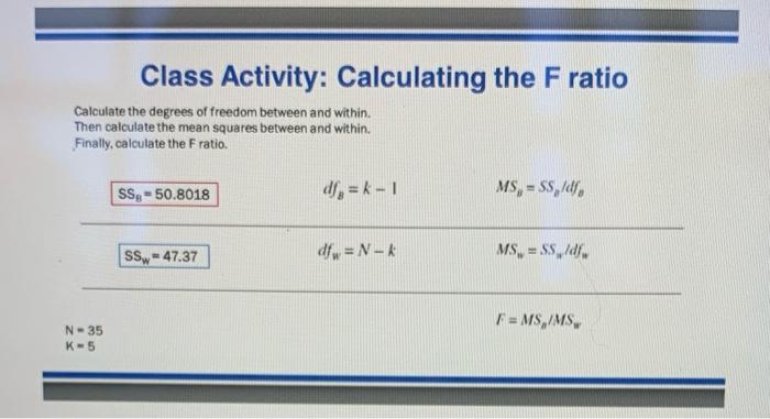Class Activity Calculating The F Ratio Ss E Xermup X Grund Xn Table 11 1 Data For Simple Anova X X X 5 X X Co 3