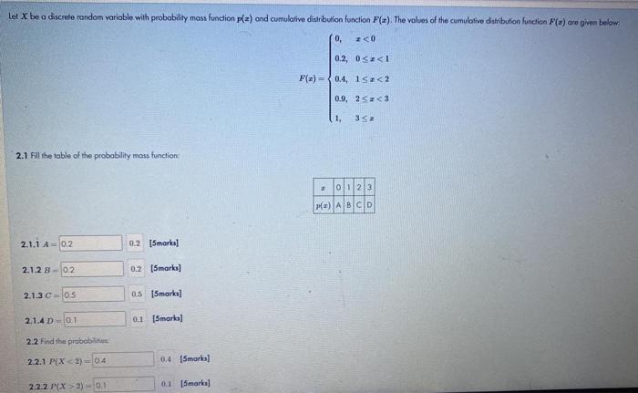 Let X Be A Discrete Random Variable With Probability Mass Function And Cumulative Distribution Function The Value 1