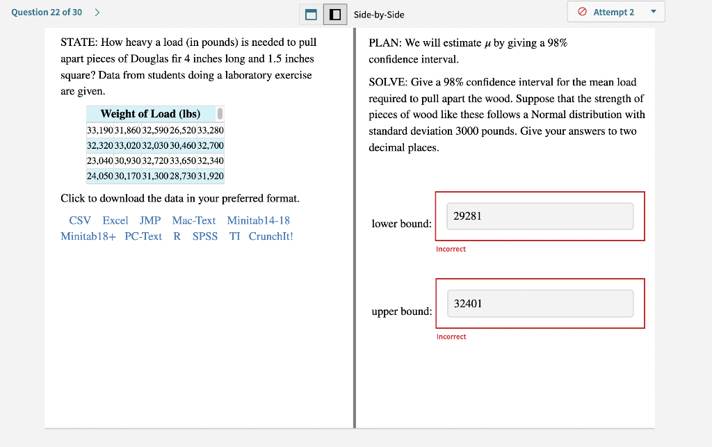Question 22 Of 30 O Side By Side Attempt 2 Plan We Will Estimate U By Giving A 98 Confidence Interval State How He 1