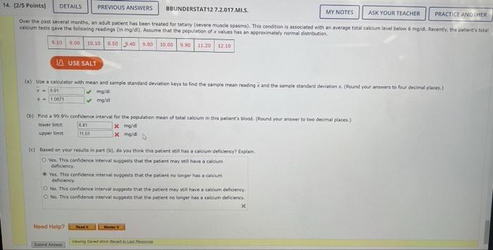 14 1275 Points Details Previous Answers Bbunderstat12 7 2 017 Ml S My Notes Ask Your Teacher Practice Another Over The 1