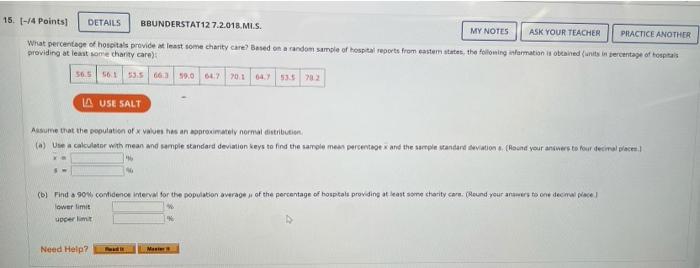 15 4 Points Details Bbunderstat12 7 2 018 Mi S My Notes Ask Your Teacher Practice Another What Percentage Of Hospit 1