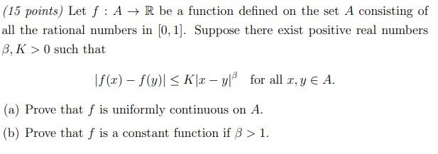 15 Points Let F A R Be A Function Defined On The Set A Consisting Of All The Rational Numbers In 0 1 Suppose Th 1