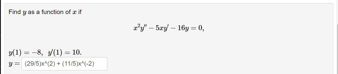Find Y As A Function Of X If Xy 5xy 16y 0 Y 1 8 Y 1 10 Y 29 5 X 2 11 5 X 2 1