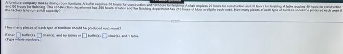 Afurniture Company Makes Dining Room For Abuffet Requires 3 Hours For Construction And 10 Soon For Achat Requires 20 Hou 1