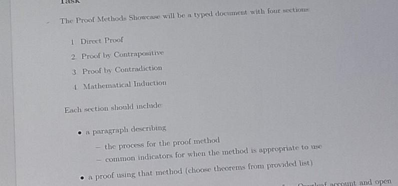 The Proof Methods Showcase Will Be A Typed Document With Four Sections 1 Direct Proof 2 Proof By Contrapositive 3 Proof 1