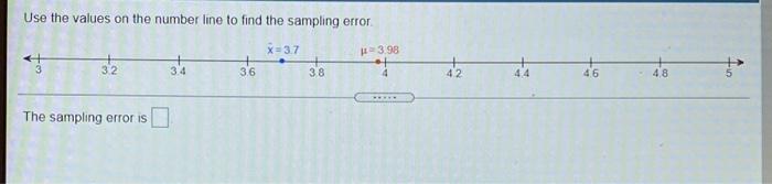 Use The Values On The Number Line To Find The Sampling Error X 37 13 98 32 34 3 6 38 42 44 46 48 The Sampling Error Is 1