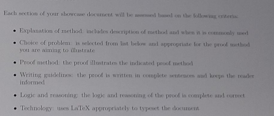 The Proof Methods Showcase Will Be A Typed Document With Four Sections 1 Direct Proof 2 Proof By Contrapositive 3 Pr 2