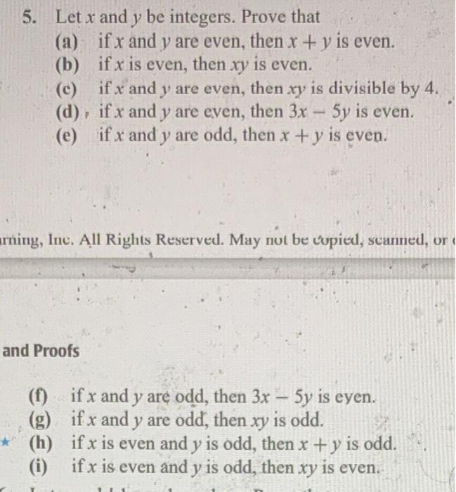 5 Let X And Y Be Integers Prove That A If X And Y Are Even Then X Y Is Even B If X Is Even Then Xy Is Even 1