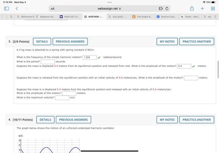11 10 Pm Wed May 4 74 19 Aa Webassign Net 6 G Gifference C Beginner Se W Math 207 D M307a06 Gs 4 C The G 1