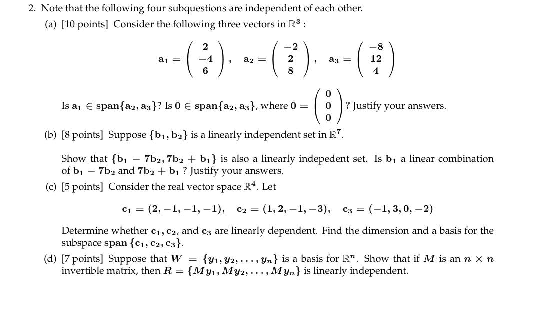 2 Note That The Following Four Subquestions Are Independent Of Each Other A 10 Points Consider The Following Three 1