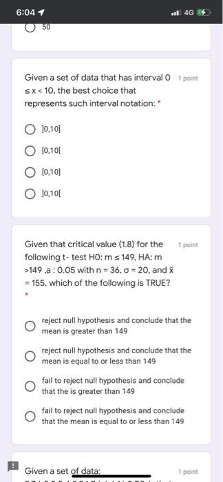 6 04 1 Al 4g 50 Given A Set Of Data That Has Intervalo 1 Point Sx 10 The Best Choice That Represents Such Interval Nota 1