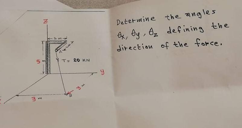 Z Z Determine The Angles Ex Ay A Defining The Direction Of The Force Ma 5 T 20 Kn 3m B 3m 1