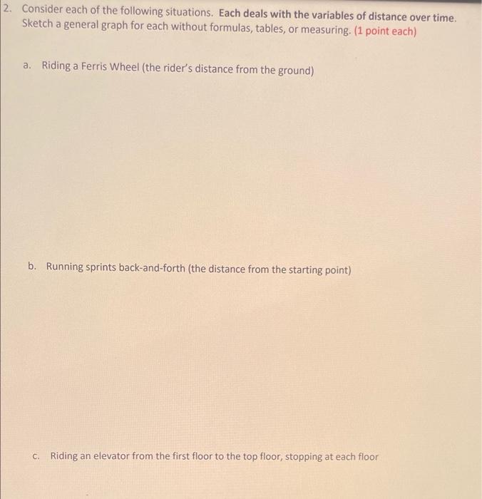 2 Consider Each Of The Following Situations Each Deals With The Variables Of Distance Over Time Sketch A General Grap 1