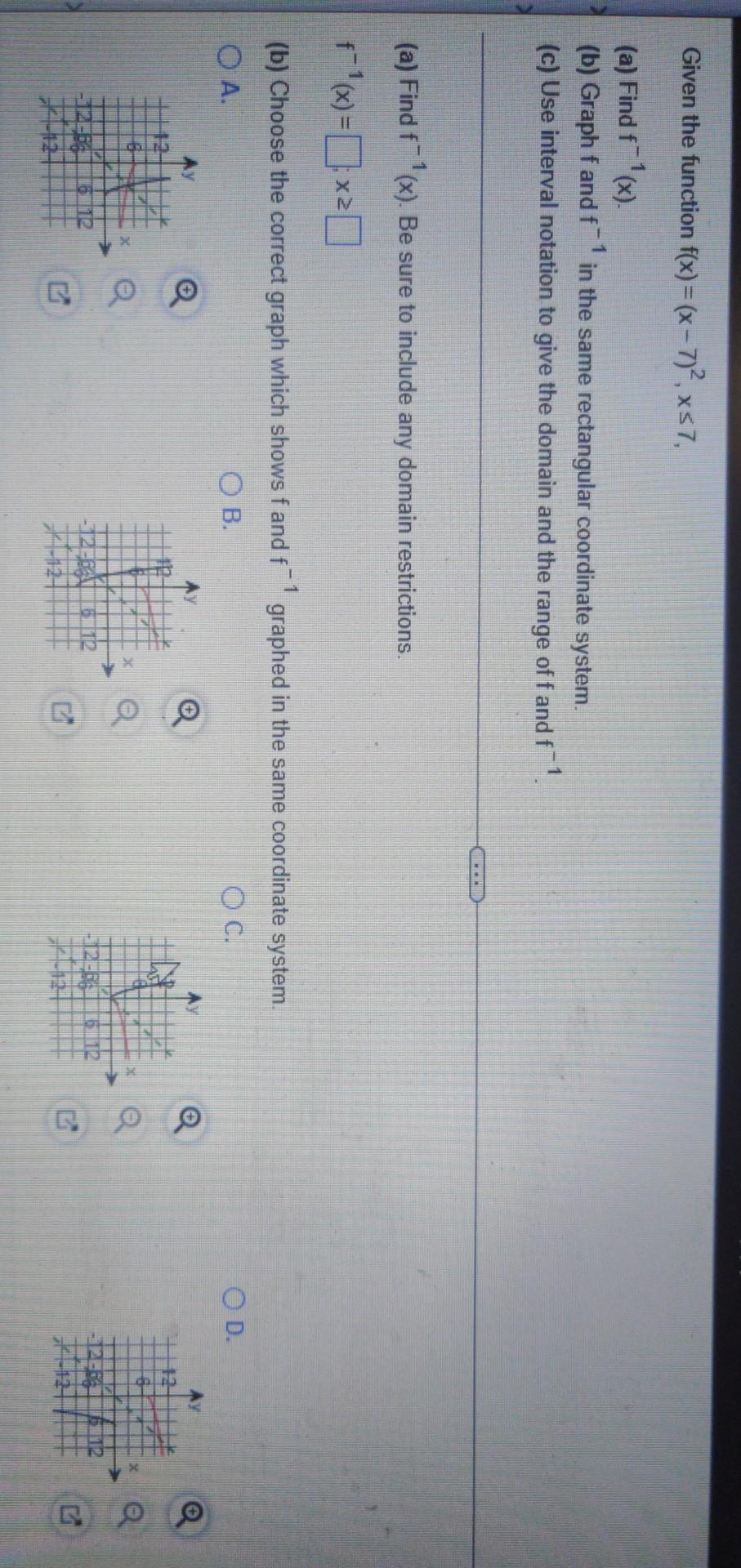 Given The Function F X X 7 2 X57 1 A Find F X B Graph Fand F In The Same Rectangular Coordinate System 1
