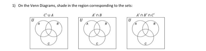 1 On The Venn Diagrams Shade In The Region Corresponding To The Sets Cua Anb A B C U U U 1
