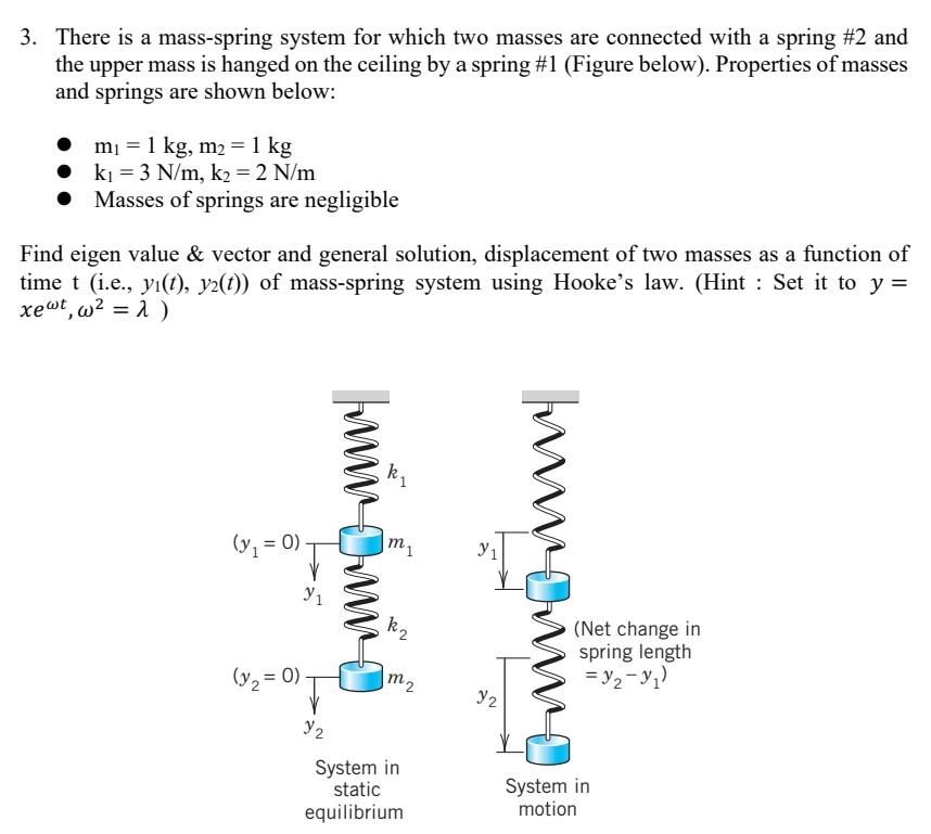 3 There Is A Mass Spring System For Which Two Masses Are Connected With A Spring 2 And The Upper Mass Is Hanged On The 1