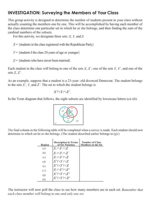 Investigation Surveying The Members Of Your Class This Group Activity Is Designed To Determine The Number Of Students P 3