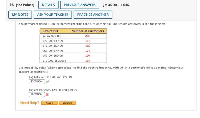 11 1 2 Points Details Previous Answers Jmodd8 3 3 046 116 182 My Notes Ask Your Teacher Practice Another A Supermark 1