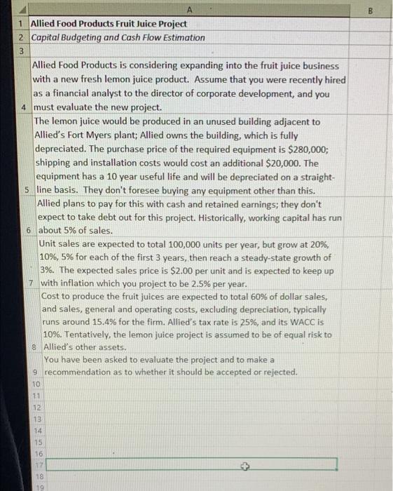 B A 1 Allied Food Products Fruit Juice Project 2 Capital Budgeting And Cash Flow Estimation 3 Allied Food Products Is Co 1