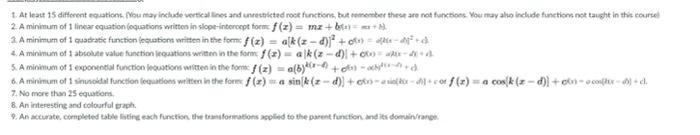 1 At Least 15 Different Equation Nou May Include Vertical Lines And Unresoleted Root Functions But Remember These Are 1