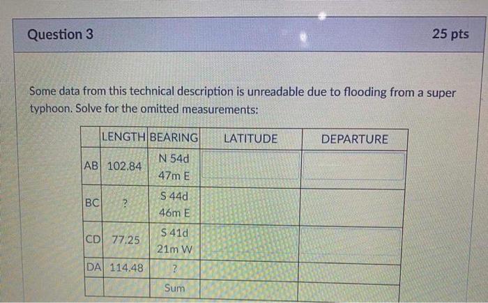 Question 3 25 Pts Some Data From This Technical Description Is Unreadable Due To Flooding From A Super Typhoon Solve Fo 1