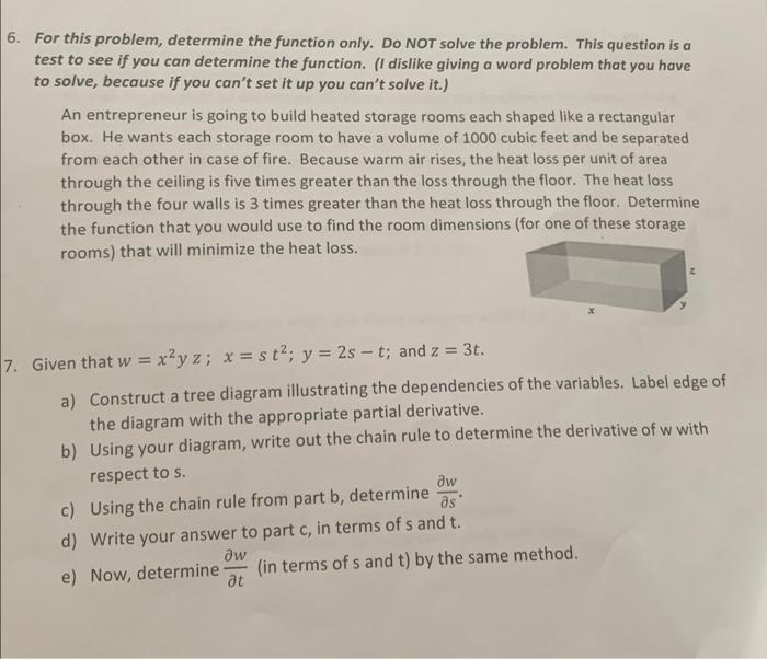 6 For This Problem Determine The Function Only Do Not Solve The Problem This Question Is A Test To See If You Can De 1
