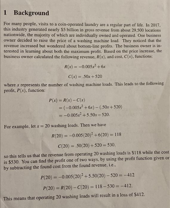 Case Study 2 Maximizing Profit Math 1324 1 Background For Many People Visits To Cooperated Dry Are A Regular Part Of L 3