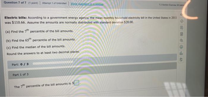 Question 7 Of 7 1 Point Attempt 1 Of Unlimited View Question In A Pour 72 Sediona Electric Bills According To A Gover 1