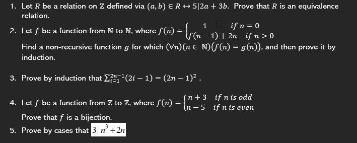 2 Let F Be A Function From N To N Where F N S N 1 24 If N 0 1 Let R Be A Relation On Z Defined Via A B 1