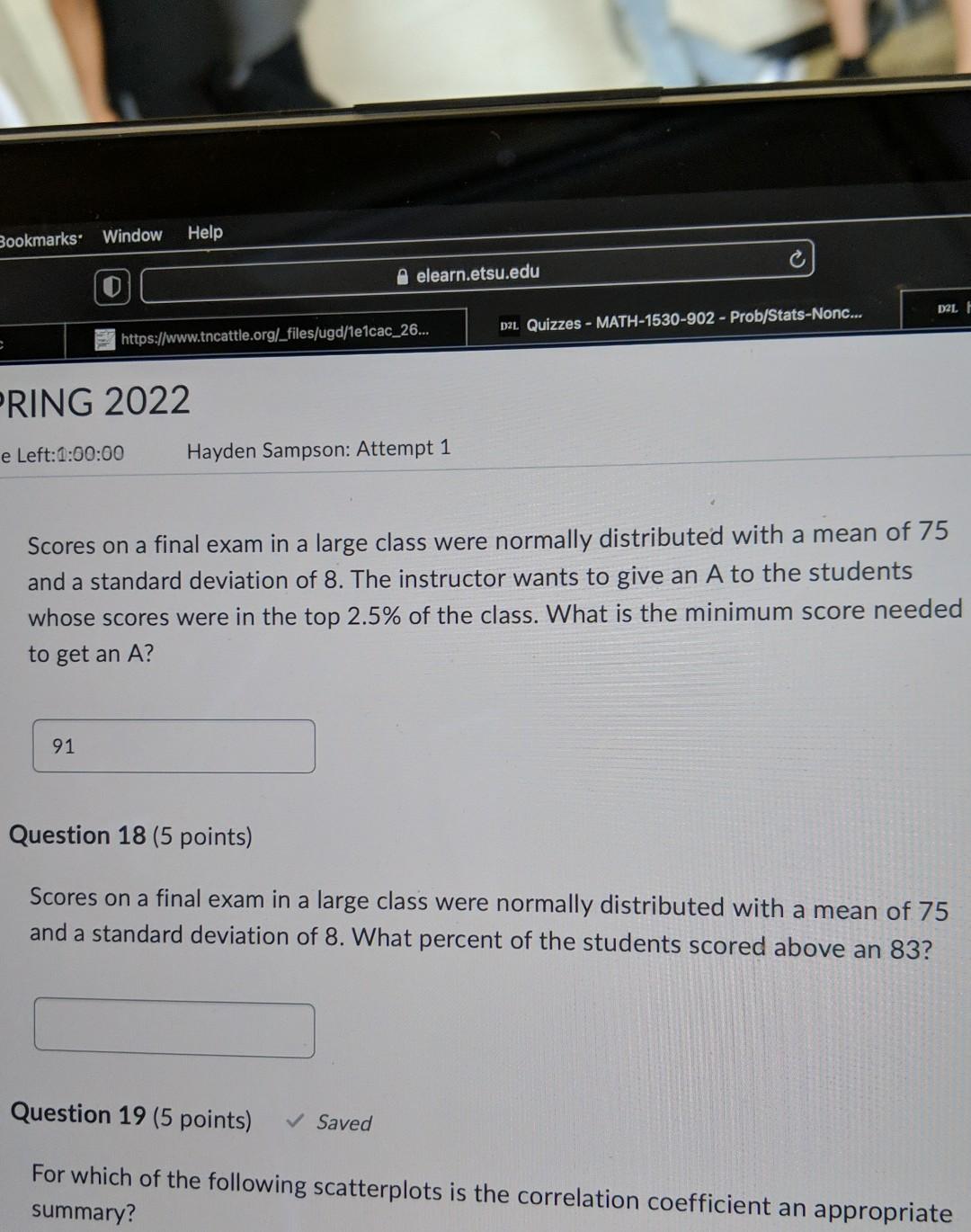 Scores On A Final Exam In A Large Class Were Normally Distributed With A 75 And A Standard Deviation Of 8 The Instructo 1