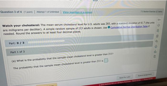 Question 3 Of 4 Point Attempt 1 Of Unlimited Viow Guestion In A Nenur 7 3 Section Eurose 22 Watch Your Cholesterol T 1