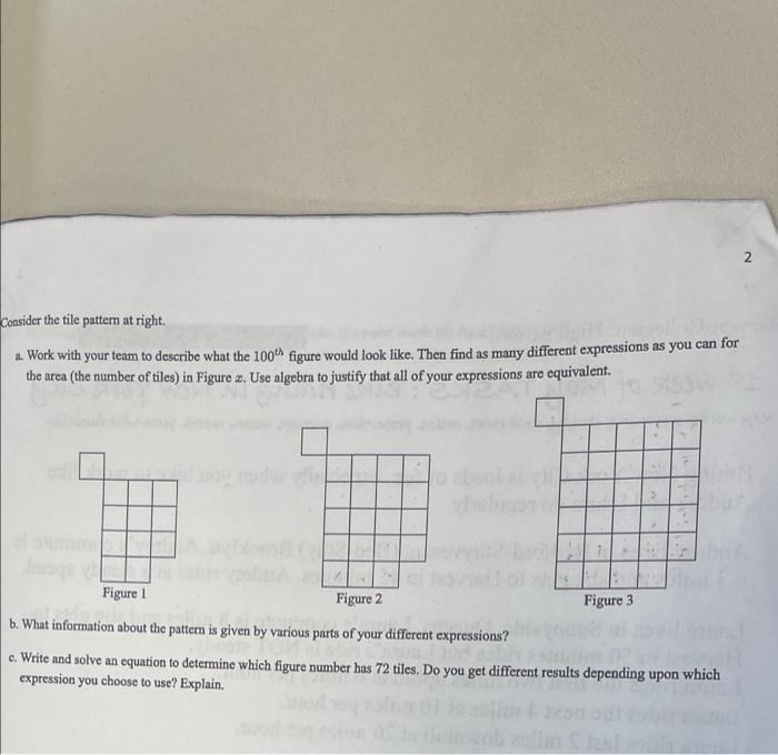 2 Consider The Tile Pattern At Right 1 Work With Your Team To Describe What The 100 Figure Would Look Like Then Find 1