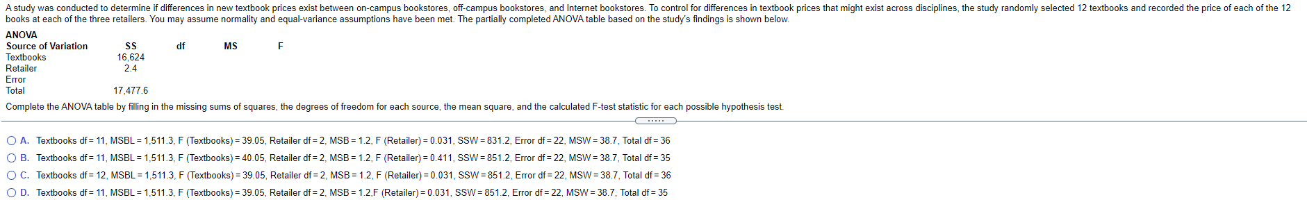 A Study Was Conducted To Determine If Differences In New Textbook Prices Exist Between On Campus Bookstores Off Campus 1