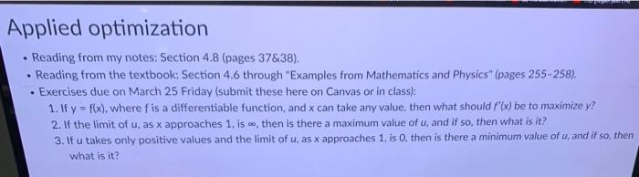 Applied Optimization Reading From My Notes Section 4 8 Pages 37838 Reading From The Textbook Section 4 6 Throug 1