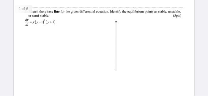 1 Of 6 Letch The Phase Line For The Given Differential Equation Identify The Equilibrium Points As Stable Unstable Or 1
