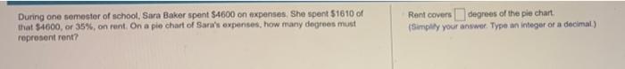 During One Semester Of School Sara Baker Spent 4600 On Expenses She Spent 1610 Of That 4600 Or 35 On Rent On A 1