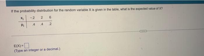If The Probability Distribution For The Random Variable X Is Given In The Table What Is The Expected Value Of X X 2 1