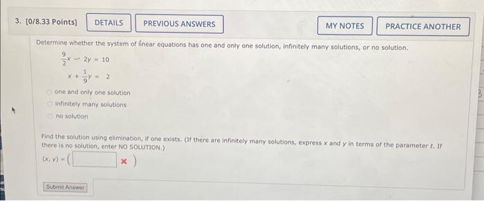 3 0 8 33 Points Details Previous Answers My Notes Practice Another Determine Whether The System Of Linear Equations H 1