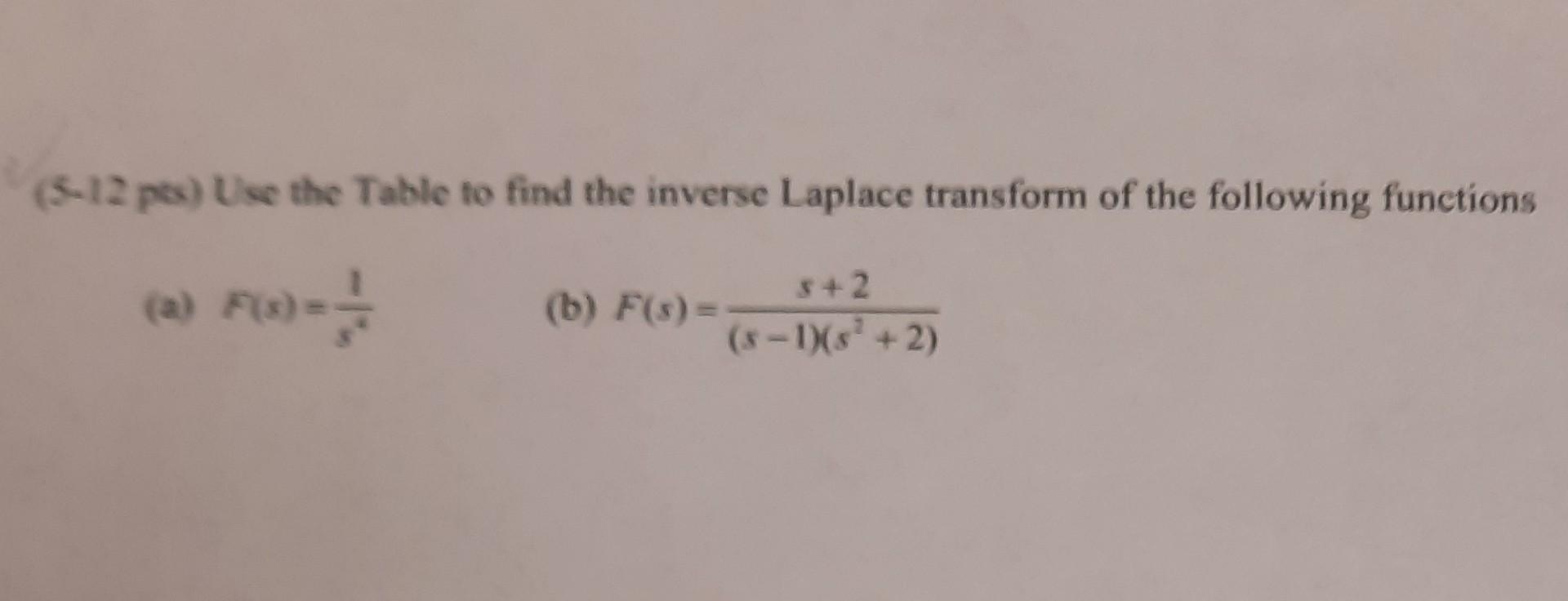 5 12 Pes Use The Table To Find The Inverse Laplace Transform Of The Following Functions S 2 B F S 3 1 3 2 1