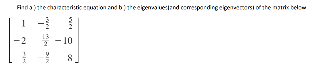 Find A The Characteristic Equation And B The Eigenvalues And Corresponding Eigenvectors Of The Matrix Below 3 1 1