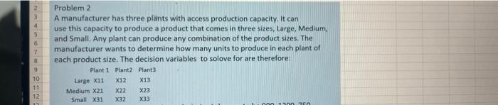 2 3 4 5 6 7 Problem 2 A Manufacturer Has Three Plants With Access Production Capacity It Can Use This Capacity To Produ 1
